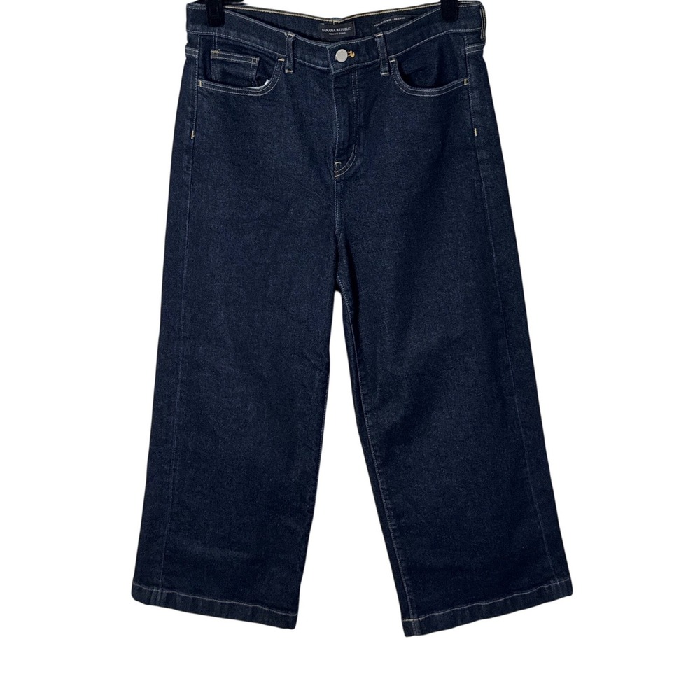 Banana Republic High-Rise Wide-Leg Crop Dark Wash Indigo Jean Size 30 - Picture 2 of 9